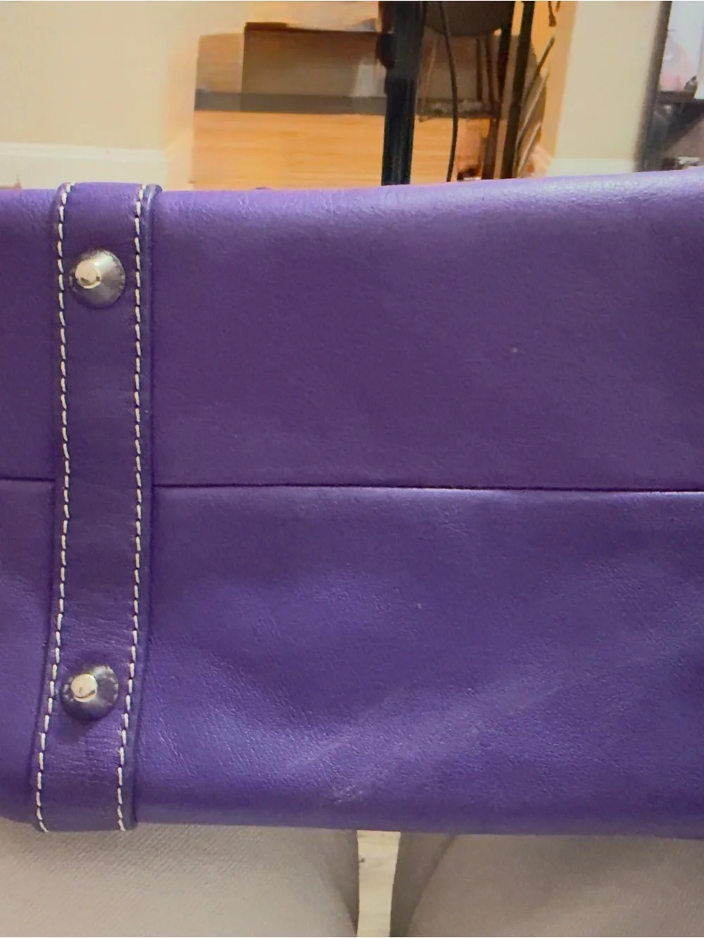 Tignanello Purple Leather Satchel with Contrast Stitching